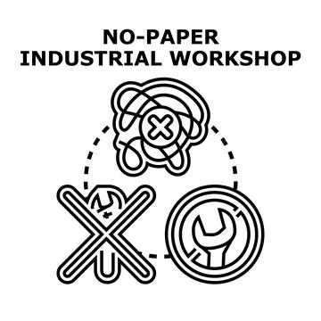 No paper industrial workshop digital transformation concept Stock Illustration