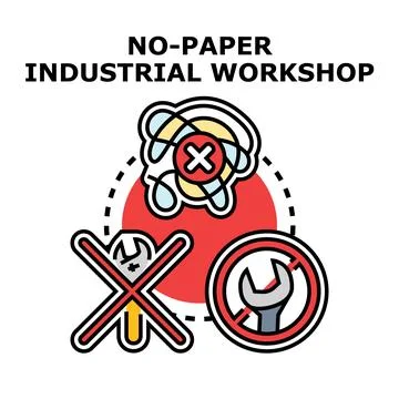 No paper industrial workshop digital transformation concept Stock Illustration