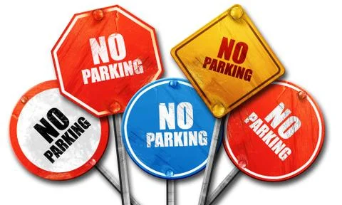 No parking, 3D rendering, rough street sign collection Stock Illustration