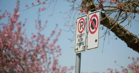 No Parking except with Permit Sign Video stock 129855800
