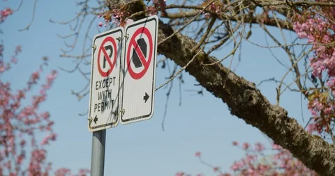 No Parking except with Permit Sign Video stock 129857626
