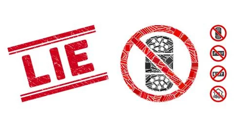 No Patch Mosaic and Grunge Lie Stamp Seal with Lines Illustrazione stock