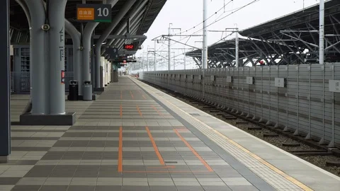 No People at Empty Modern Chinese Railway Station Platform Stock Footage 107380486