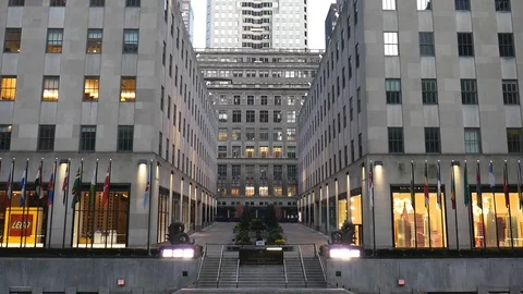 No People Empty Rockefeller Center During NYC Coronavirus Pandemic II Stock Footage 127930373