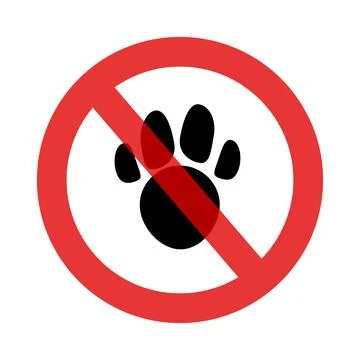 No pets allowed. Paw pads and ban signs. Animal tracks and stop sign. Vectors Stock Illustration