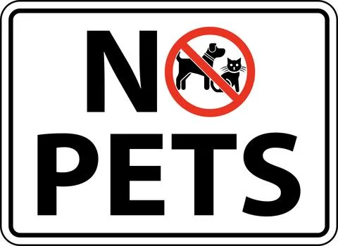 No Pets Allowed Sign with Illustrations of Dog and Cat on White Background .. Stock Illustration