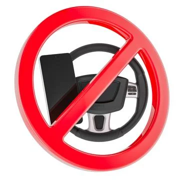 No phone while driving prohibition sign. 3D rendering Stock Illustration