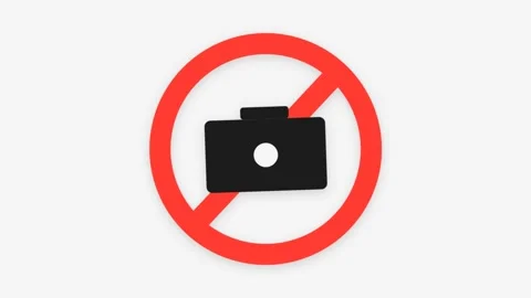 No photography allowed sign animation with red forbidden circle. Stock Footage 333373809