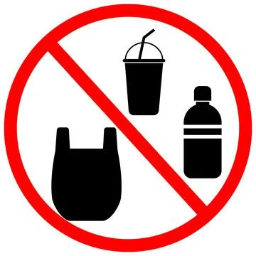 No plastic and prohibited icon. Restriction public sign on white background. Stock Illustration