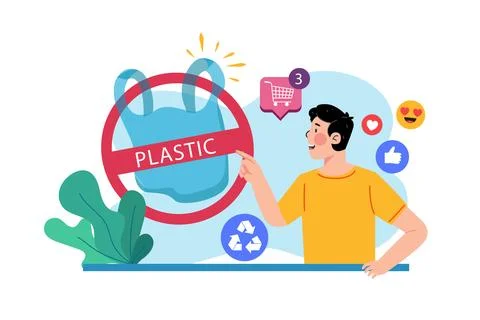 No Plastic Bag Illustration concept. A flat illustration isolated on white .. Ilustración de archivo