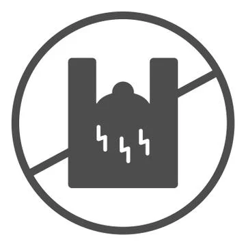 No plastic bag solid icon. Prohibited package, save the Earth sign. Zero waste Stock Illustration