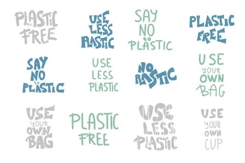 No plastic set of quotes. Eco lifestyle text elements isolated on white backg Stock Illustration