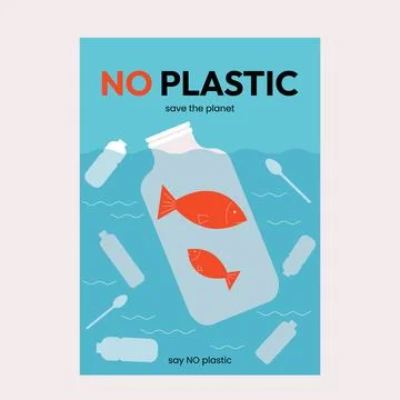 No plastic. Vector flat illustration for World Environment Day. sea with plastic Stock Illustration