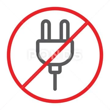 No plug line icon, prohibited and forbidden, do not connect sign, vector Stock Illustration