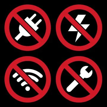 No plug, no lightning, no wifi and no repair sign Stock Illustration