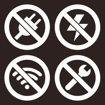 No plug, no lightning, no wifi and no repair sign Stock Illustration