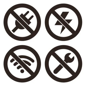 No plug, no lightning, no wifi and no repair sign i Stock Illustration