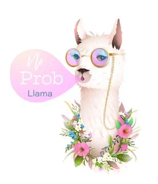 No Problem Lama, Cool T Shirt Design with Quote Illustrazione stock