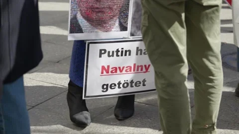 No Putin No War &amp; Anti-War Signs at Berlin Demo March 17, 2024 #Free Navalny 4K Stock Footage 310877620