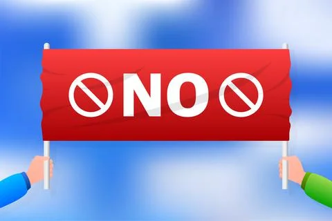 No red placard. Protest concept on blue background Ilustração Stock