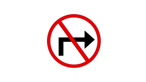 No right turn sign on white background for road safety and traffic regulations Stock Footage 338084370