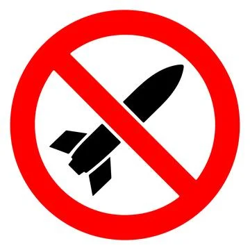 No rockets sign, Nuclear weapon ban symbol, No war zone vector illustration. Stock Illustration