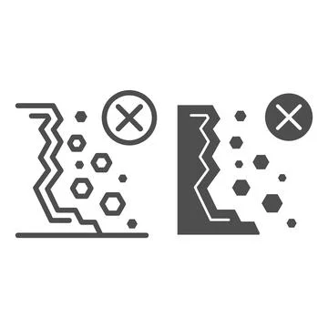 No rockfall line and solid icon, Safety engineering concept, Destruction road Stock Illustration