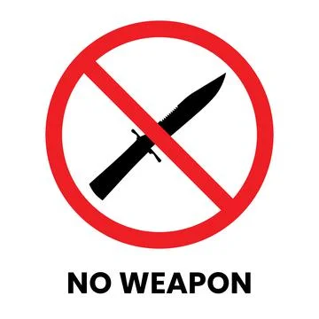 No Sharp Weapon Sign Sticker with text inscription on isolated background Stock Illustration