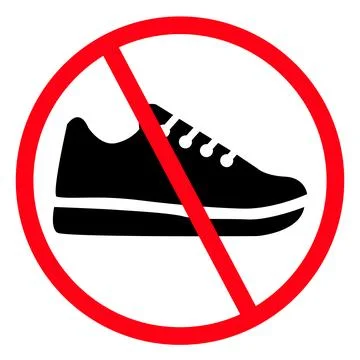 No shoes allowed icon. No shoes symbol. No shoes icon in a red prohibition Stock Illustration