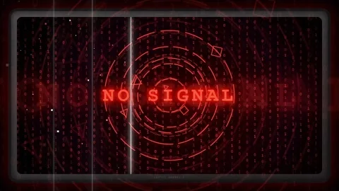 No Signal Glitch Warning on Red Digital Binary Code Screen with HUD Elements Video stock 341456982