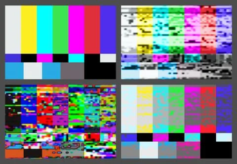 No signal TV test pattern background set. Illustrazione stock