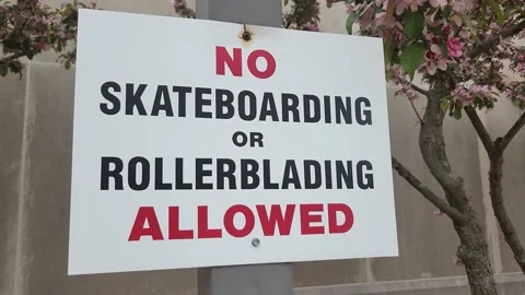 No Skateboarding or Rollerblading Allowed Signage Stock Footage 191972735