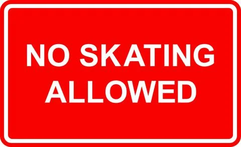No skating allowed text sign. White on red background. Traffic signs and symb Stock Illustration
