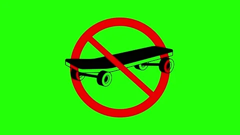 No Skating Allowed Warning Sign on Green Background Stock Footage 236417105