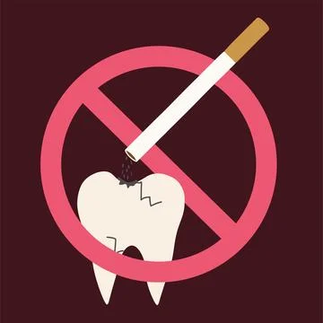 No smoking concept. Flat vector illustration with tooth and Cigarette ash. Stop  Stock Illustration