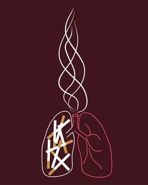 No smoking concept. Flat vector illustration with Lungs, Smoke and Cigarettes. S Stock Illustration