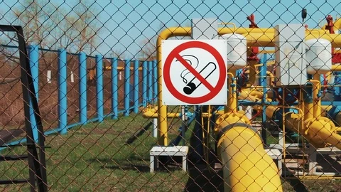 No smoking. Gas station. Purification and storage of non-fuel and natural gas Stock Footage
