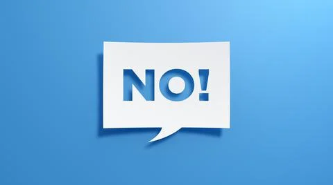 No! Speech Bubble. White cut out paper on blue background. 3D Render. Stock Illustration