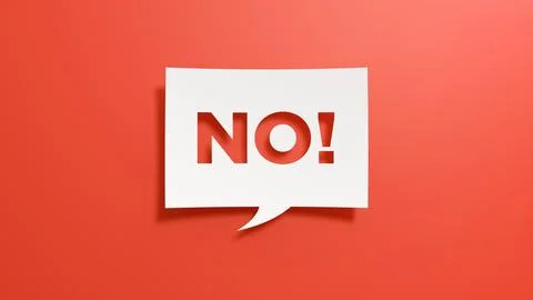 No - Speech Bubble. White Cut Out Paper on Red Background. 3D Render. Stock Illustration