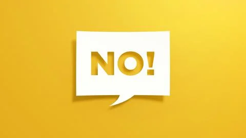 No - Speech Bubble. White Cut Out Paper on Yellow Background. 3D Render. Stock Illustration