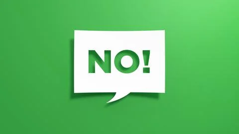 No - Speech Bubble. White Cut Out Paper on Green Background. 3D Render. Illustrazione stock