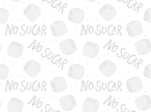 No sugar seamless pattern. White sugar cube with handdrawn lettering. Healthy Illustrazione stock