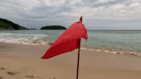 No Swimming Here Red Flag on a Beach in Phuket Stock Footage 220321865