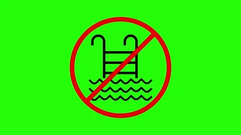 No Swimming in the Pool Restriction Icon Animation on Green Background Stock Footage 236417104