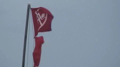 No Swimming Red Flags Close Up Stock Footage 8839516