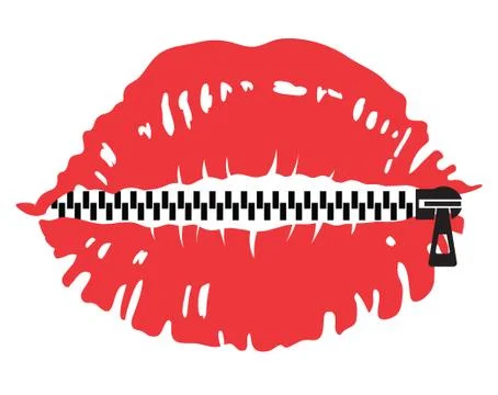 No talking Zipper lips. Vector symbol of red lips isolated on white Stock Illustration