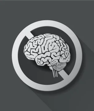 No thinking sign with brain. Stock Illustration