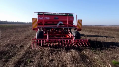 No tillage seeding machine, rear view Stock Footage 113296326