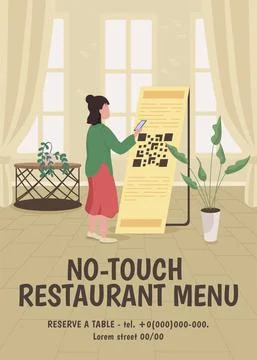 No-touch restaurant menu poster flat vector template Stock Illustration