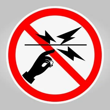 No Touching Electrical Wires Sign with Warning Symbol and Hand Gesture Stock Illustration